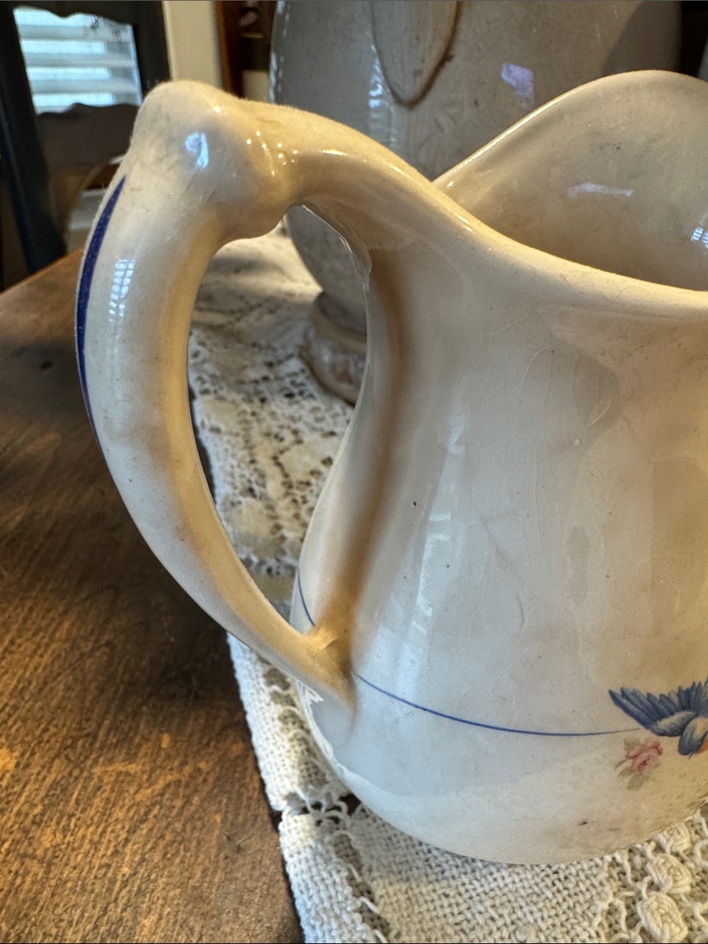 Vintage stained Wellsville China Bluebird Pitcher/Creamer - Picture 4 of 8